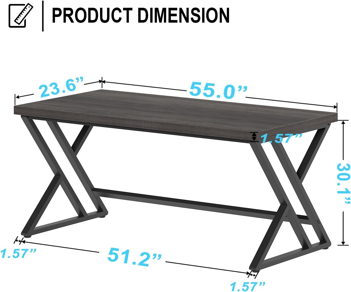 LVB Computertisch Langer Schreibtische PC-Tisch Industrie Design Studiertisch für Studium Bürotisch Holztisch Schlafzimmer Studie Arbeit 140 x 60 x 75.5 cm Dunkel
