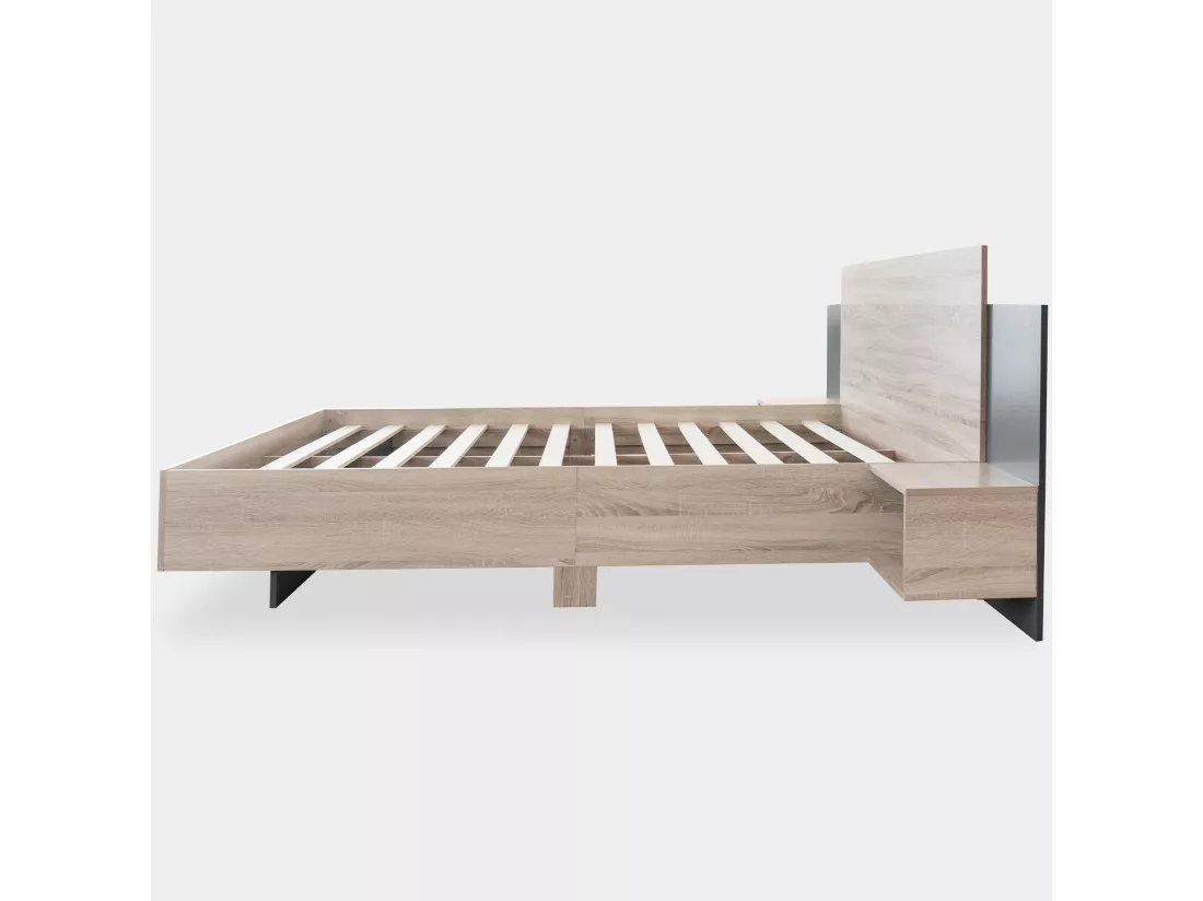 Ensemble lit avec chevets 160 x 200 cm + Sommier - bois massif - Coloris : Naturel et anthracite