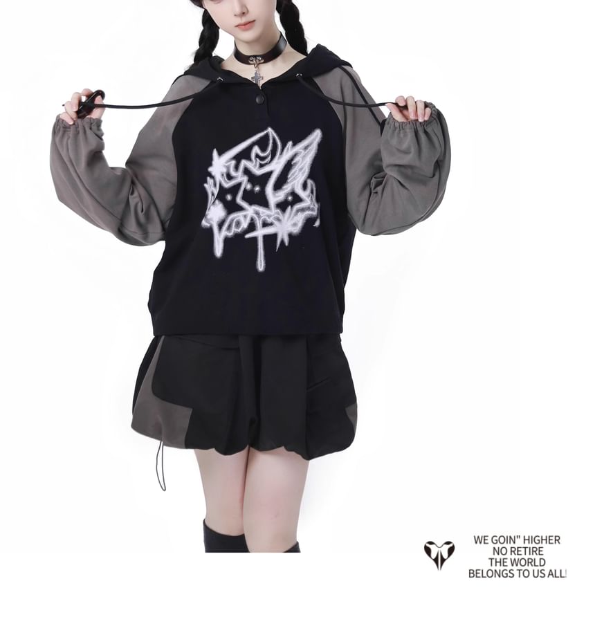 Florimi - Grafische print raglan hoodie met trekkoord