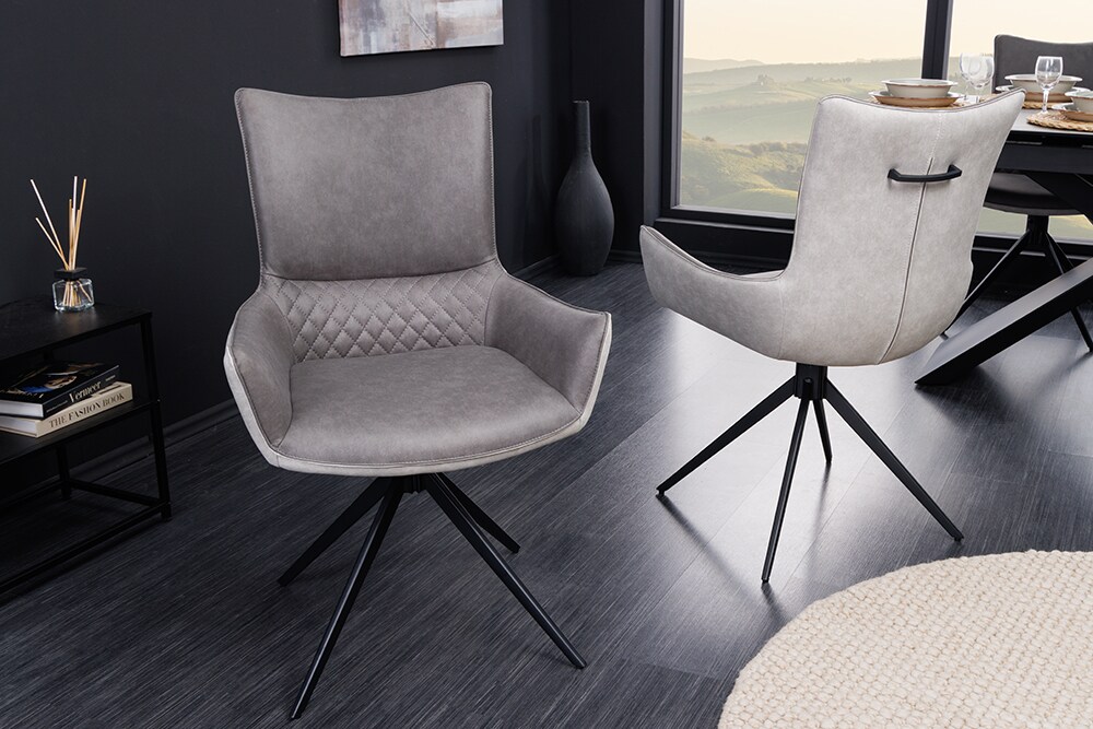 riess-ambiente Stuhl ALPINE - drehbar grau hellgrau Armlehnen schwarze Metallbeine Microfaser