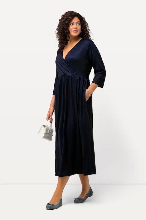 Midikleid, Punkte, Wickeloptik, V-Ausschnitt, 3/4-Arm