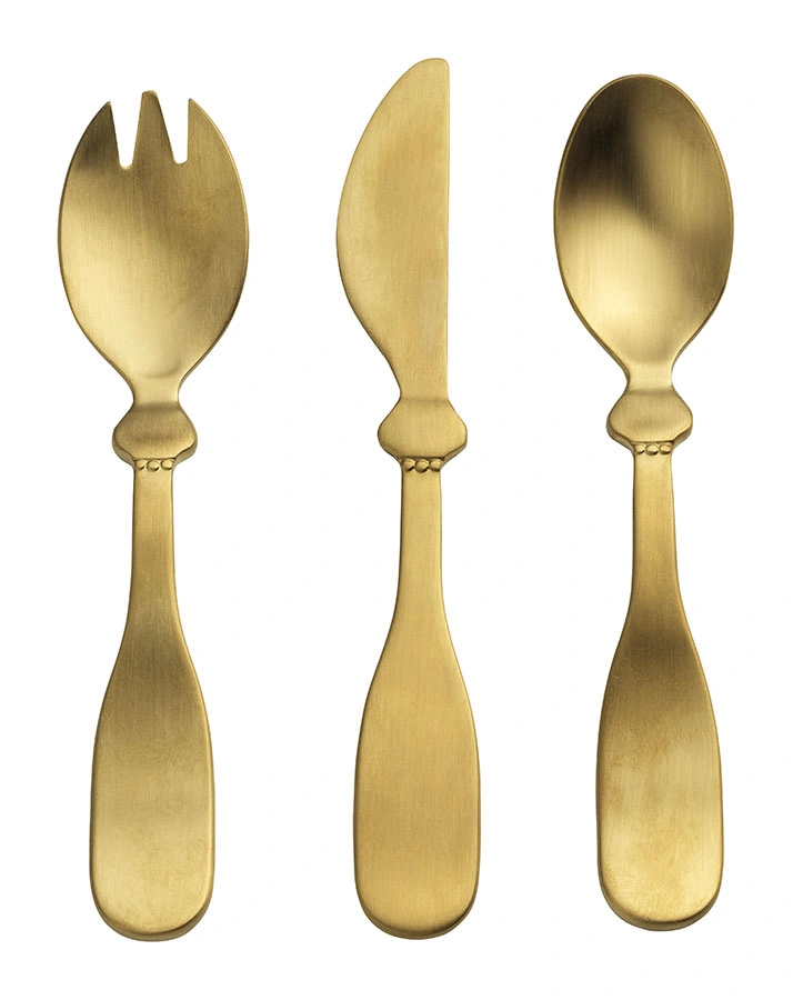 Besteck-Set DINNER 3-teilig aus Edelstahl in matt gold/messing
