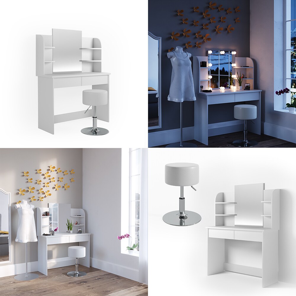 Vicco Schminktisch Charlotte Frisiertisch Frisierkommode Kosmetiktisch Weiß inkl. Designhocker