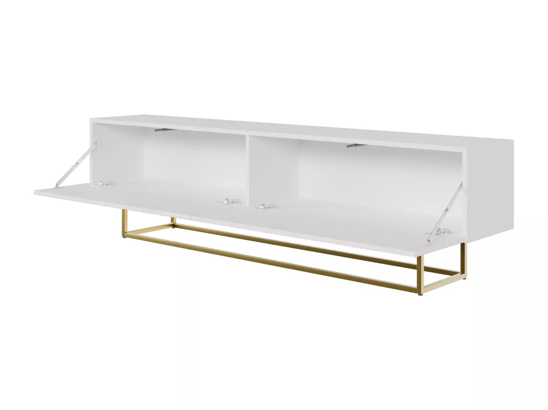 Meuble TV - 175 cm - blanc sur pieds dorés - VELDIO