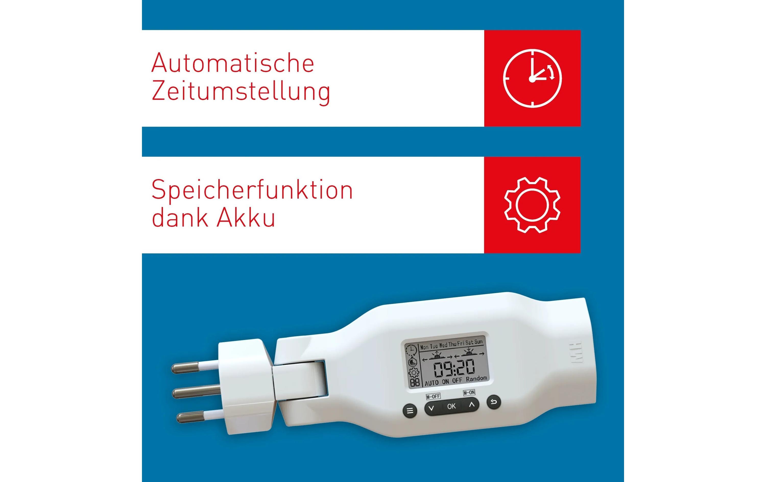 Zeitschaltuhr digital Multifunktion Clip-Clap, WeissAutomatische Steuerung der Stromzufuhr für angeschlossene Geräte