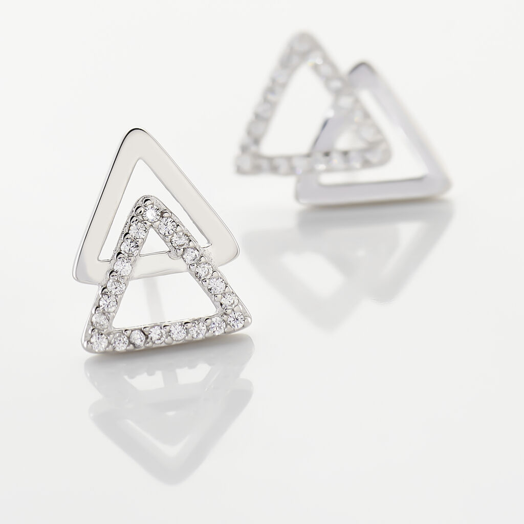 Boucles D'oreilles Puces Glorya Argent Blanc Oxyde De Zirconium