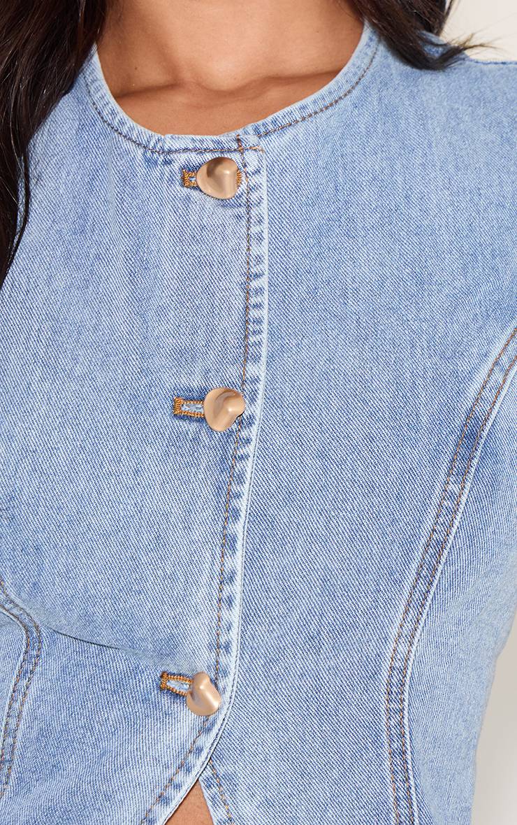 Light Blue Wash Haut Débardeur En Denim Avec Détails Contrastés Petite