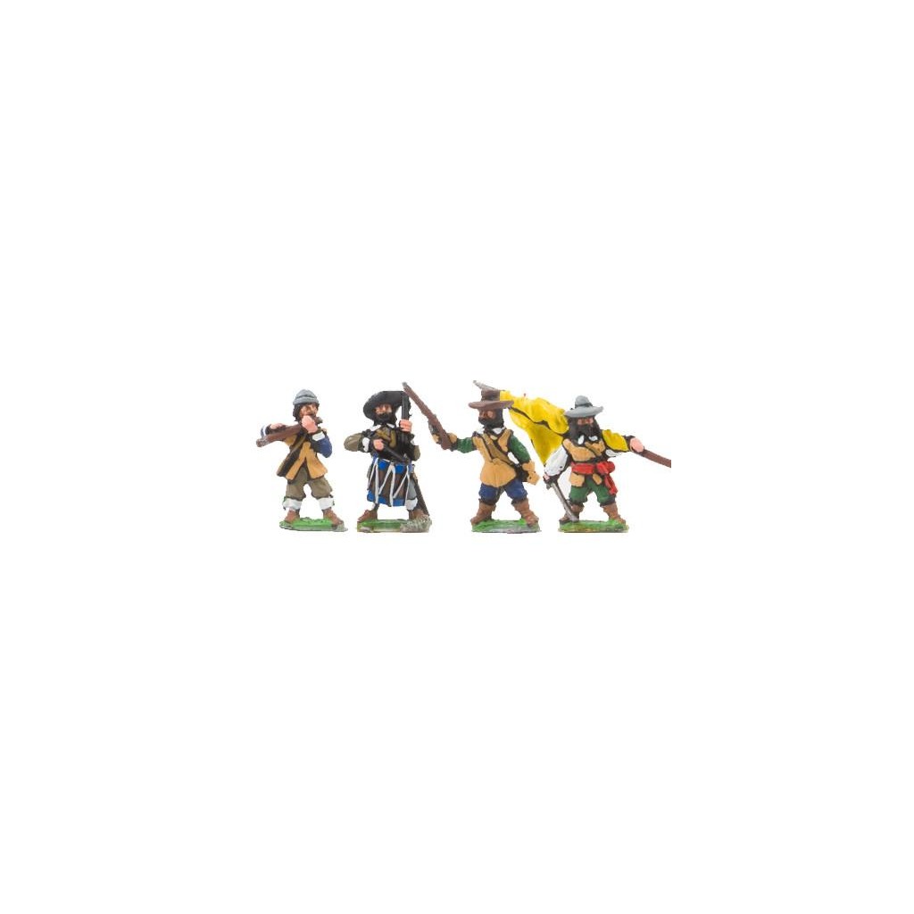 20a ECW: Command: Officers, Standard Bearers with cast metal flags, Drummer and Filer in Hats