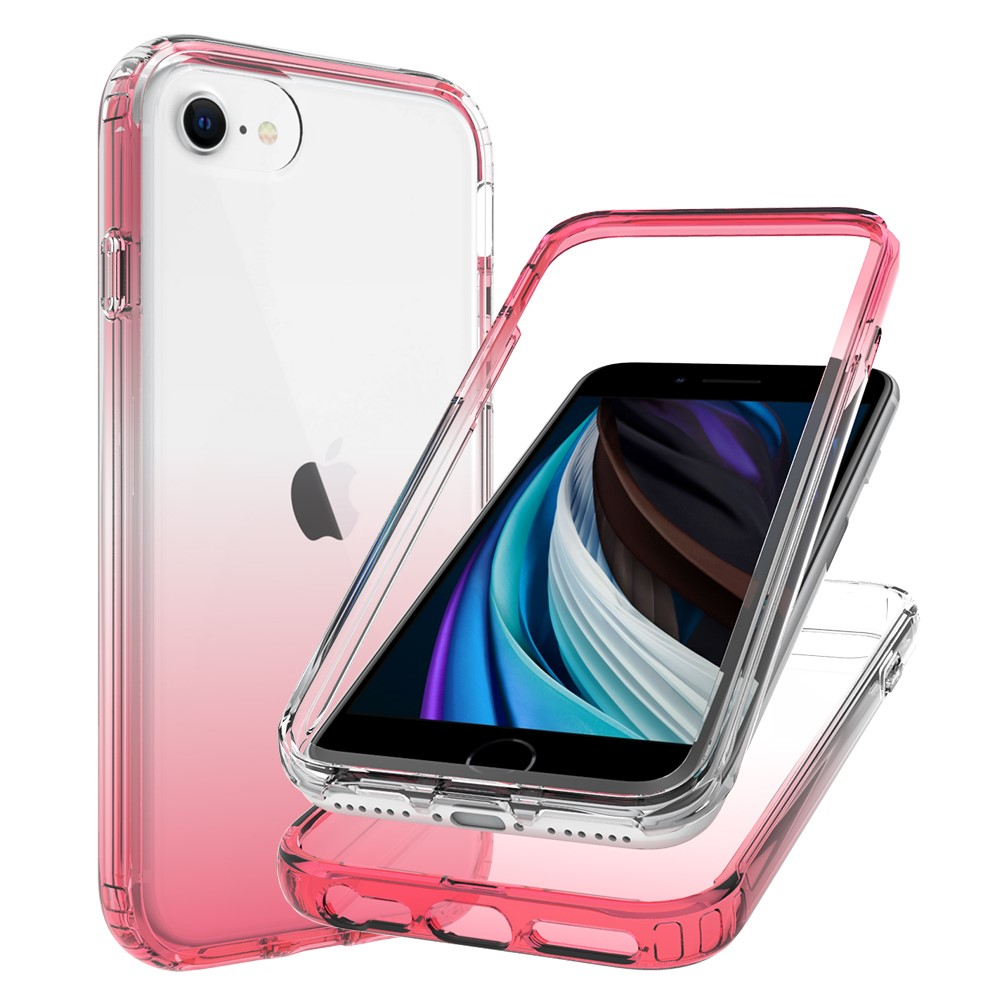 (2-tlg.) iPhone SE (2022/2020) / 8 / 7 / 6S Hybrid TPU Hülle mit Farbverlauf - Pink / Transparent