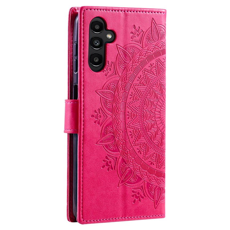 Samsung Galaxy S25 Leder Tasche Wallet - Mandala Flowers Imprint - Pink
