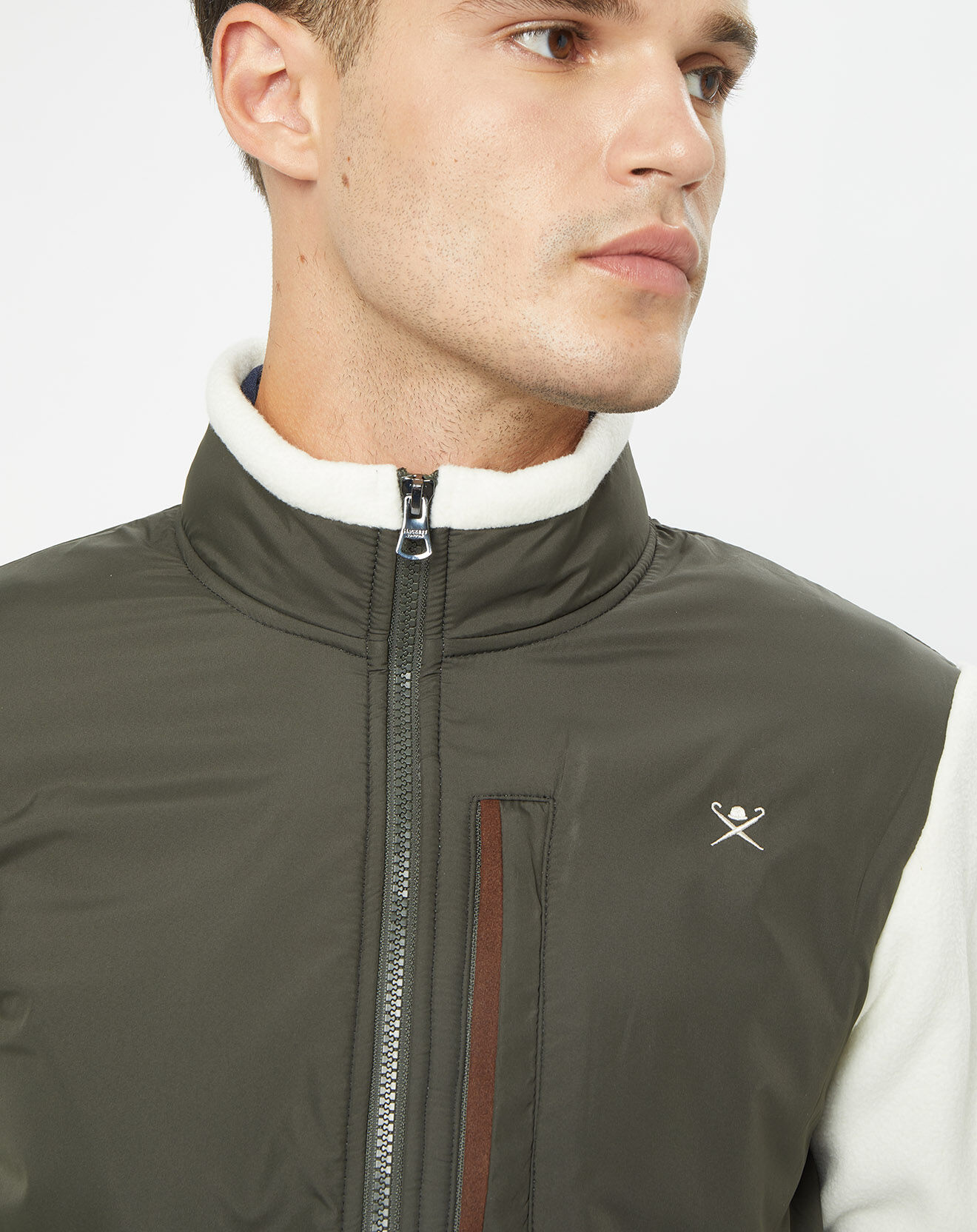 Hackett London Veste Polaire zippée bicolore écru/kaki