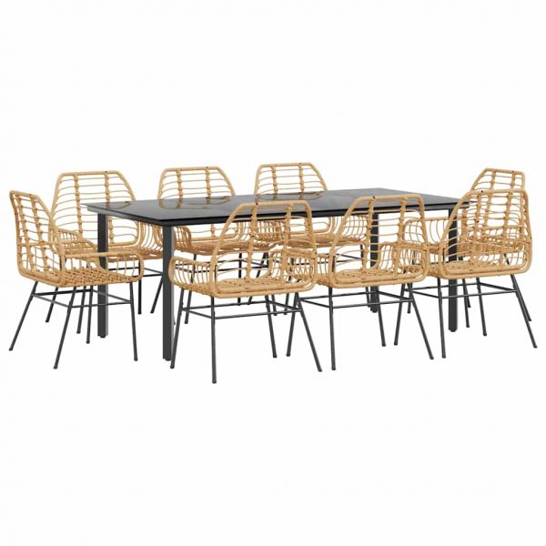 vidaXL Conjunto Jantar Jardim 9 Peças Vidro Vime Pe Castanho - 3790773247