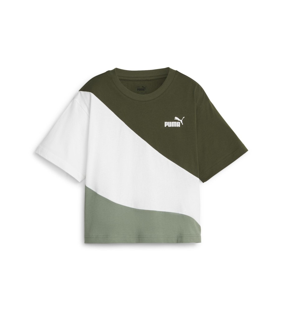 Camiseta cropped Puma Power Cat verde