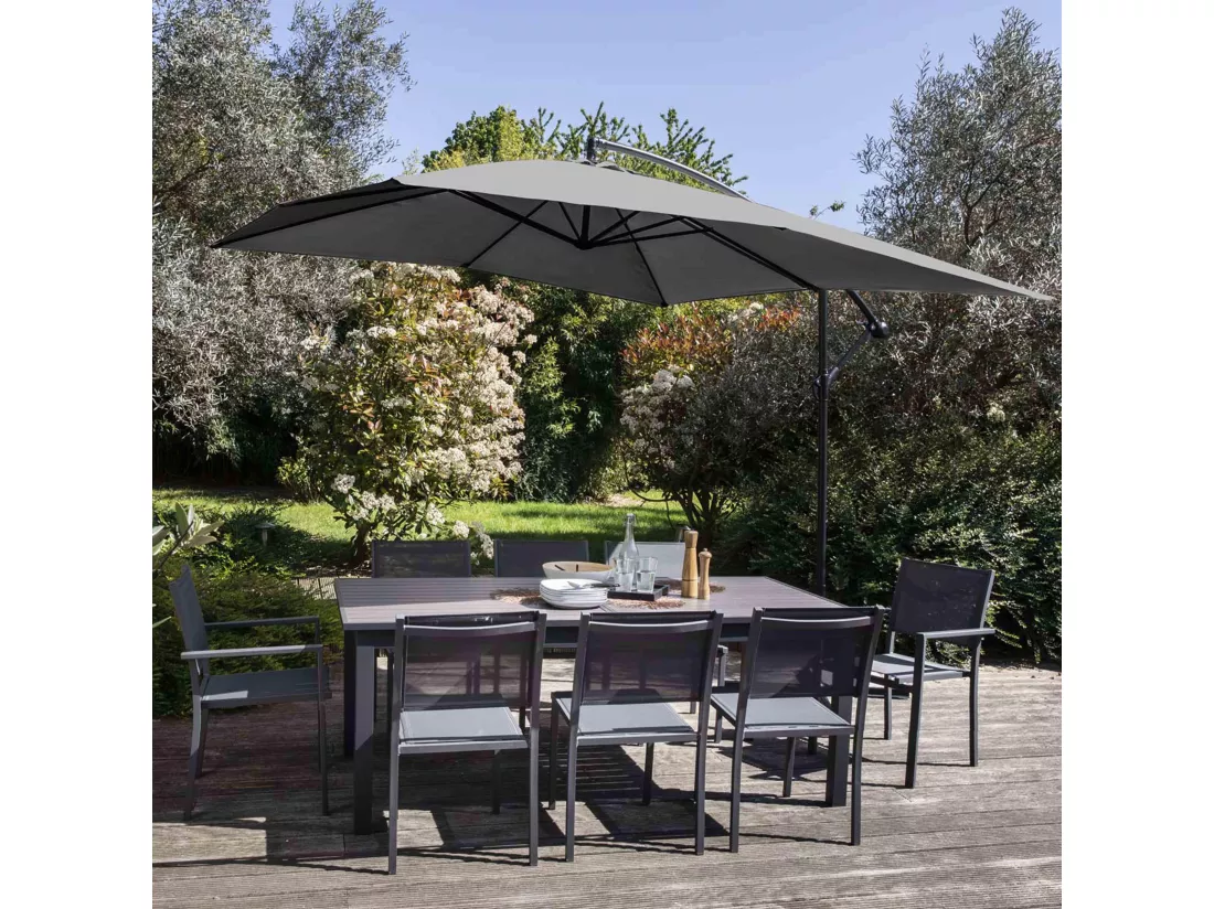 Parasol déporté 3x3m aluminium gris anthracite - Genova