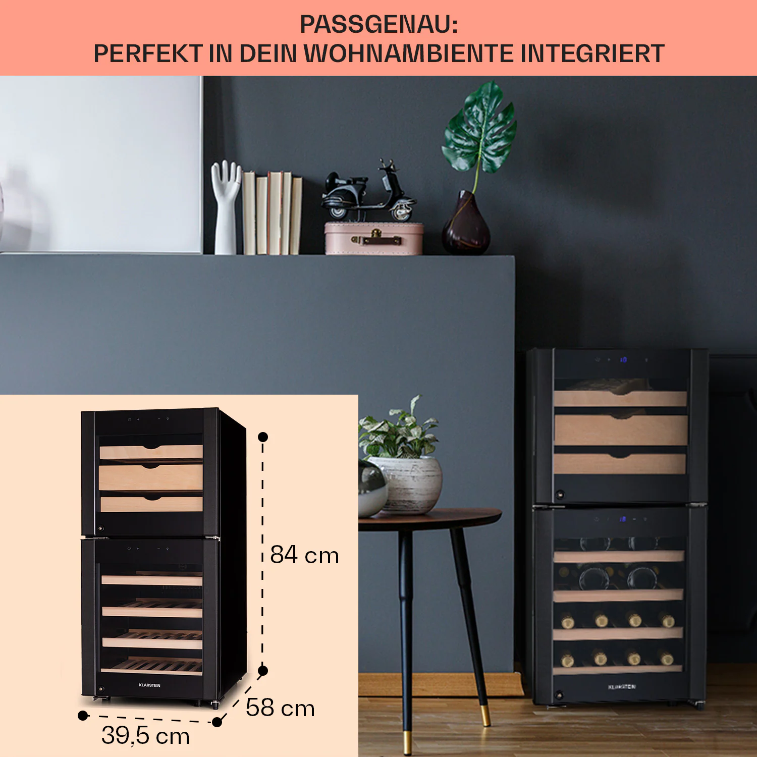 El Dorado 89 Käse & Weinkühlschrank 2 Zonen Touch 89L LED Schwarz 89 Liter