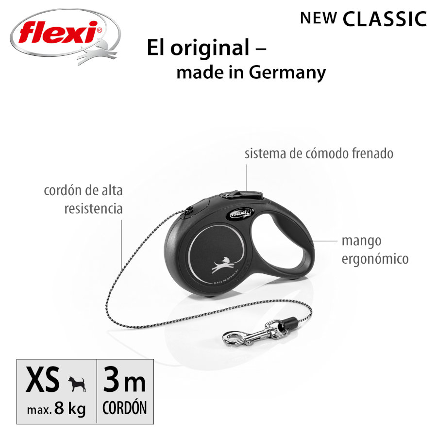 Guia extensível Flexi New Classic preta para cães