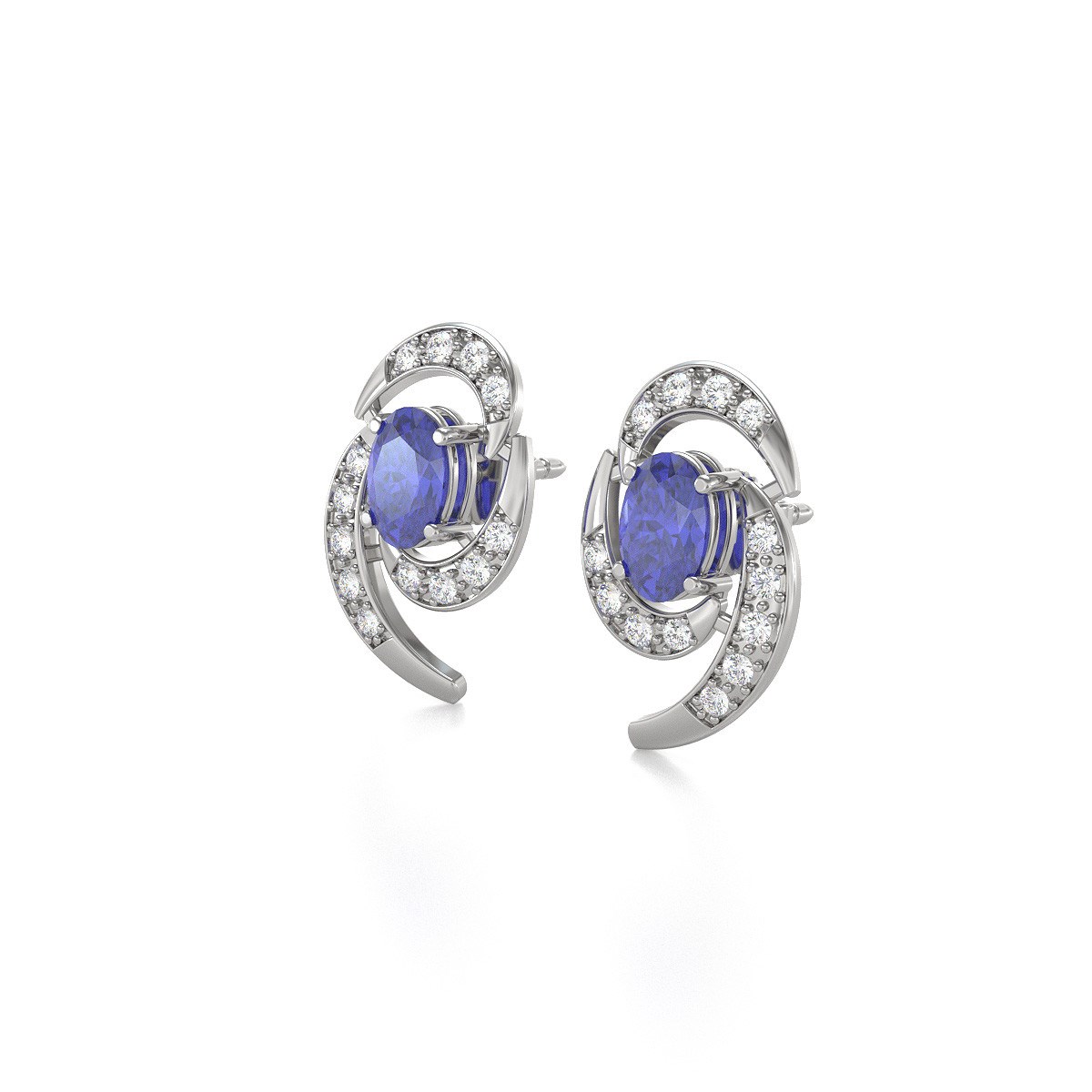 Boucles d'oreilles ADEN Tanzanite et Diamants sur Argent 925 2.6grs