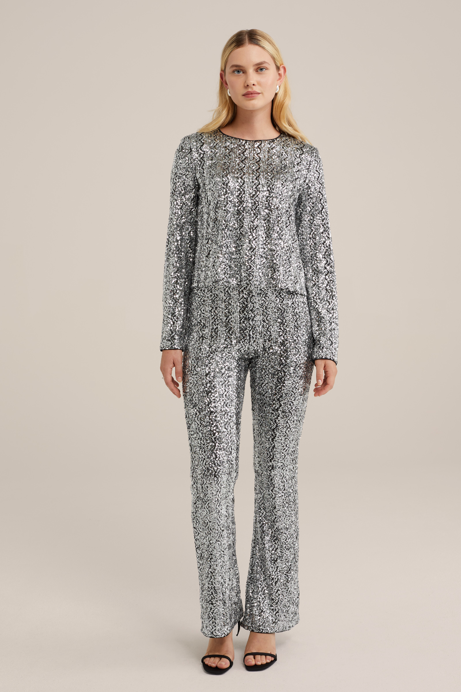 pailletten flared broek WE Fashion Zilver