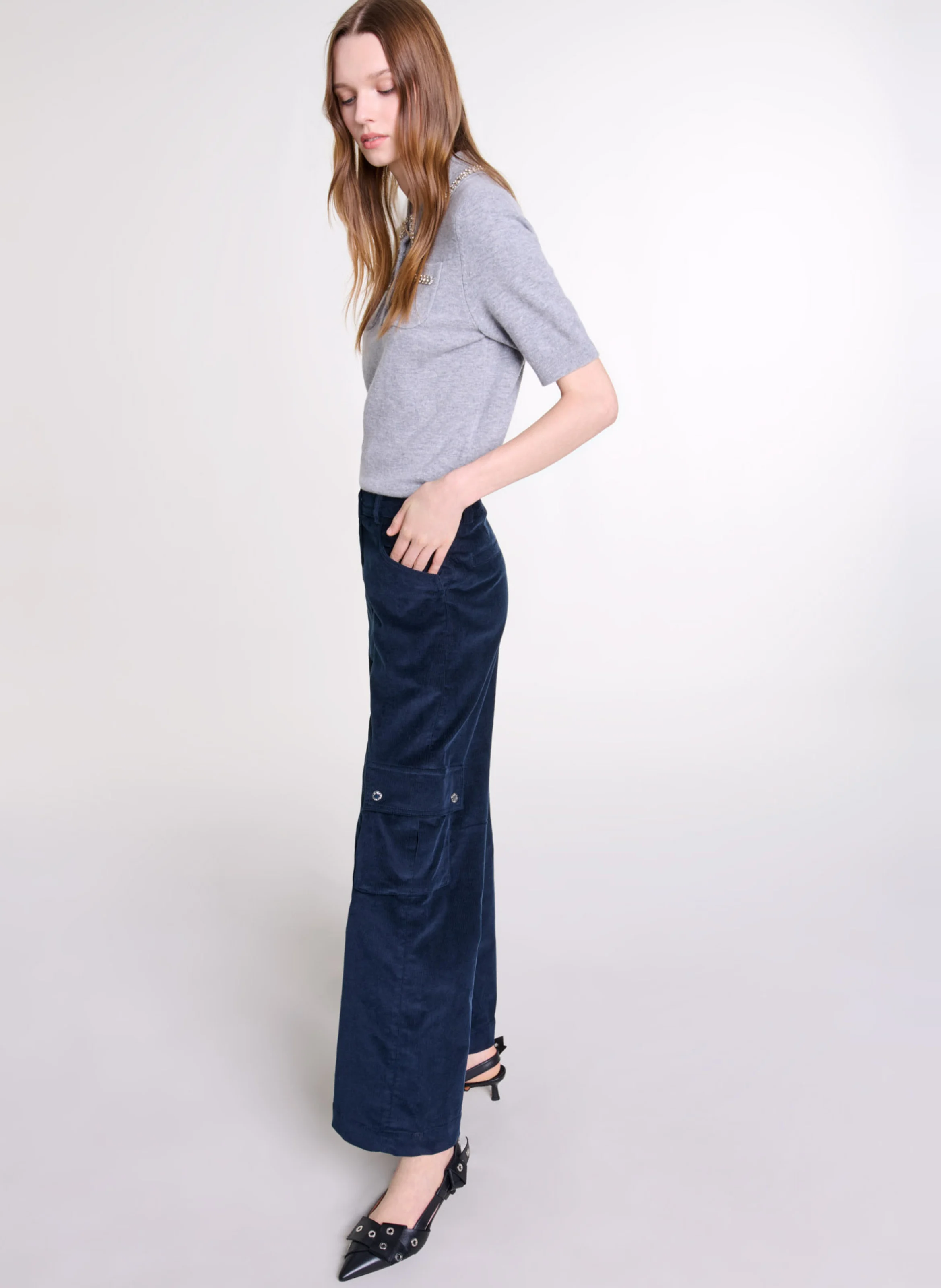 Pantalon treillis en coton mélangé | Bleu