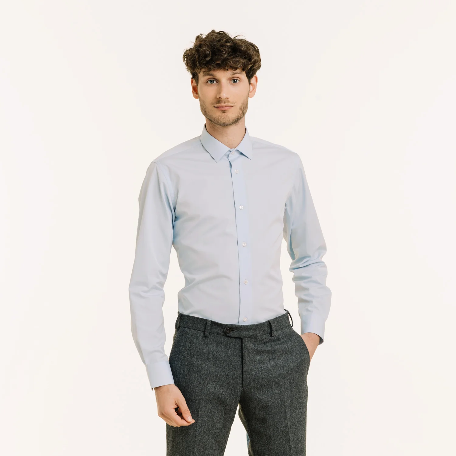 Sky blue double-twisted poplin shirt