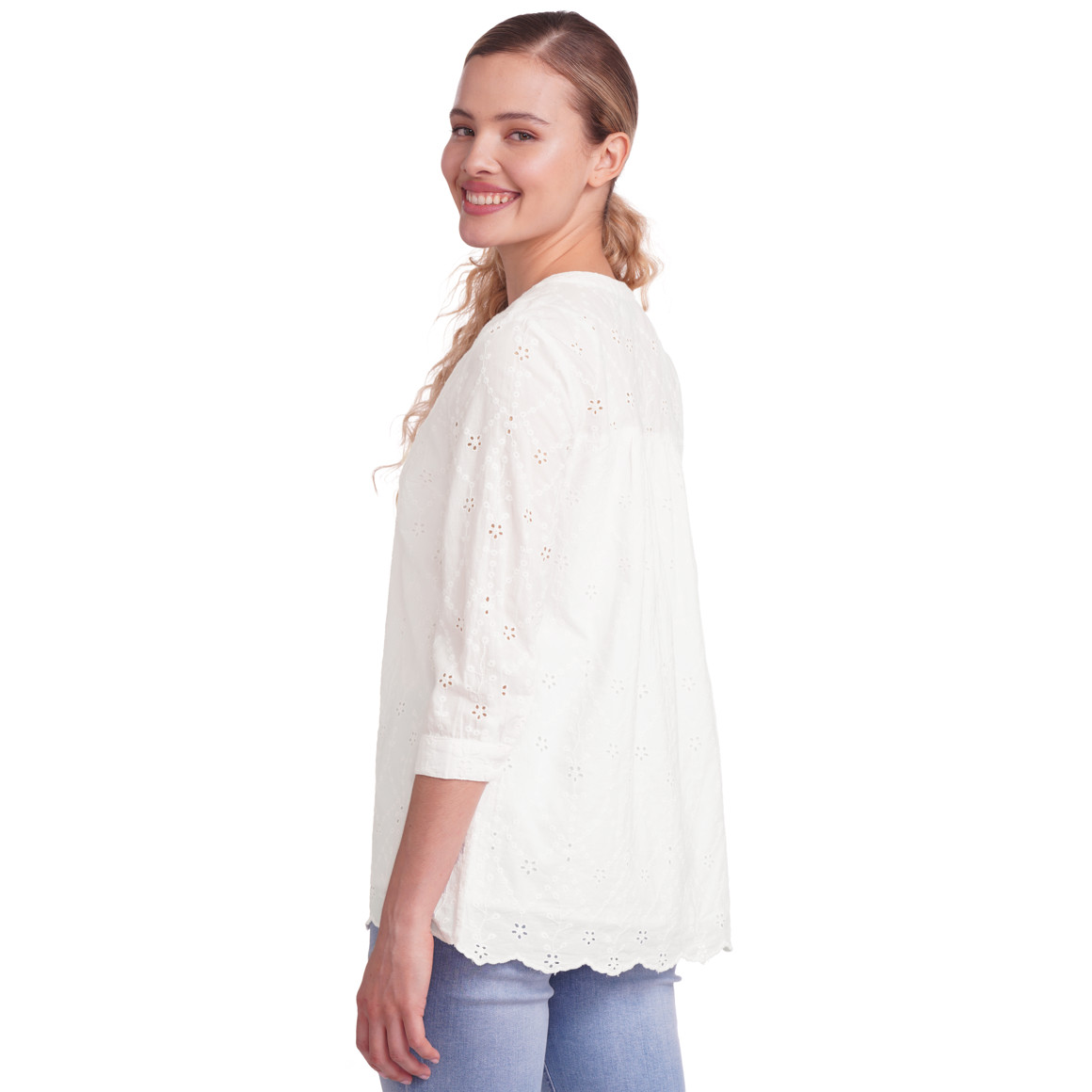 Gina Damen Bluse mit Lochstickerei weiss