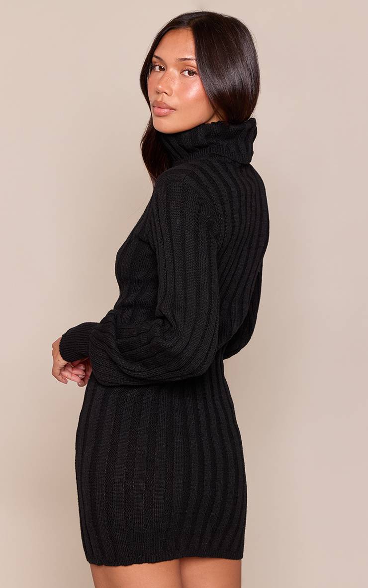 Noir Robe Synthétiquell À Col Roulé En Maille