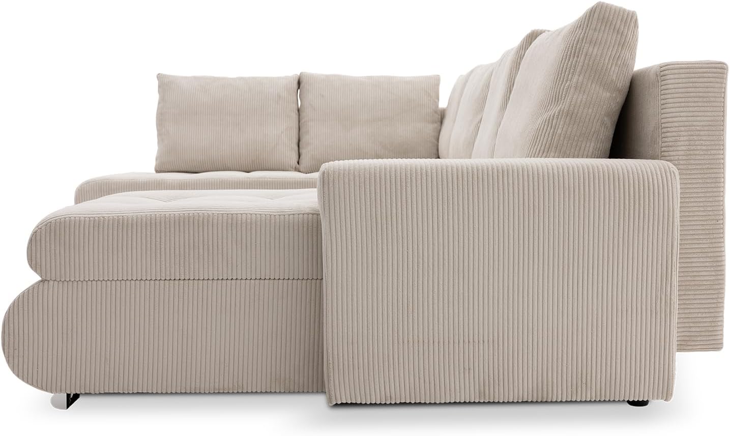 Mebligo - Ecksofa mit Schlaffunktion und Bettkasten Tokio II PRO, 300 cm Breit, Wohnzimmer Eckcouch Ottomane Rechts, Sofa Cord mit Bettfunktion - Sofa Grau (Poso 022)