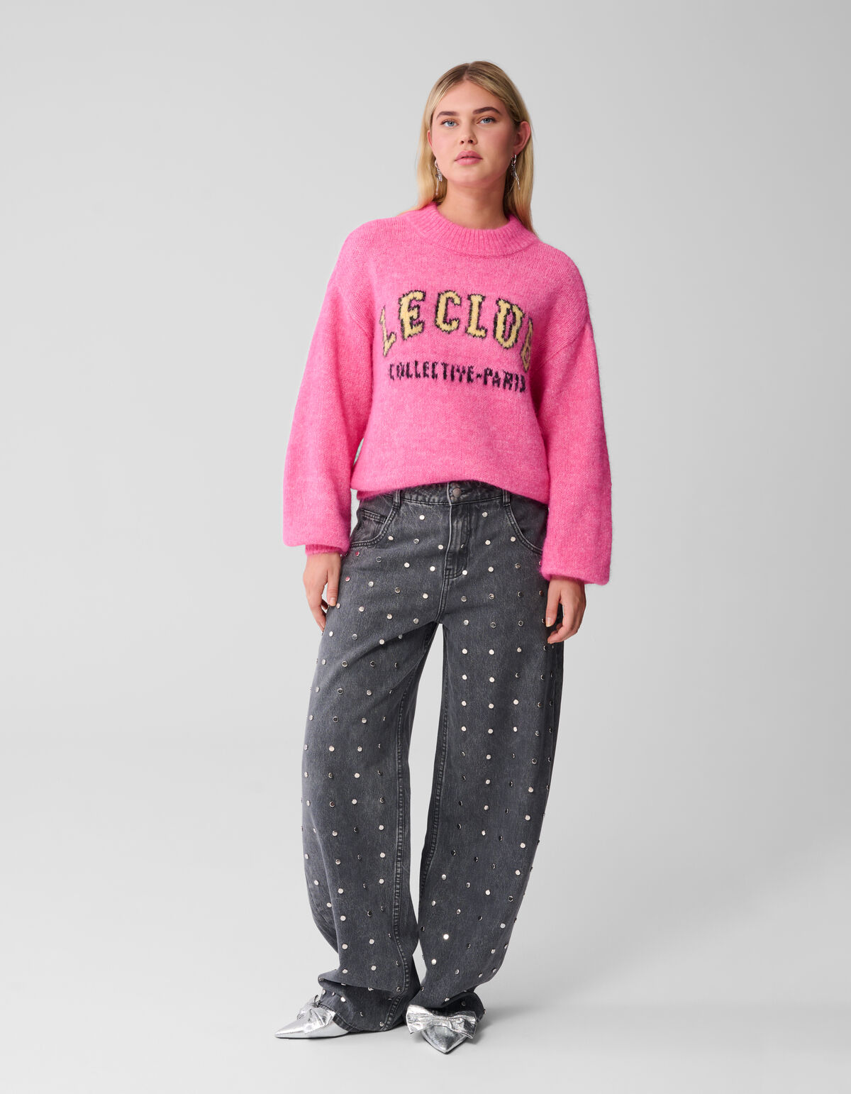 Studs Barrel Fit Jeans Grijs
