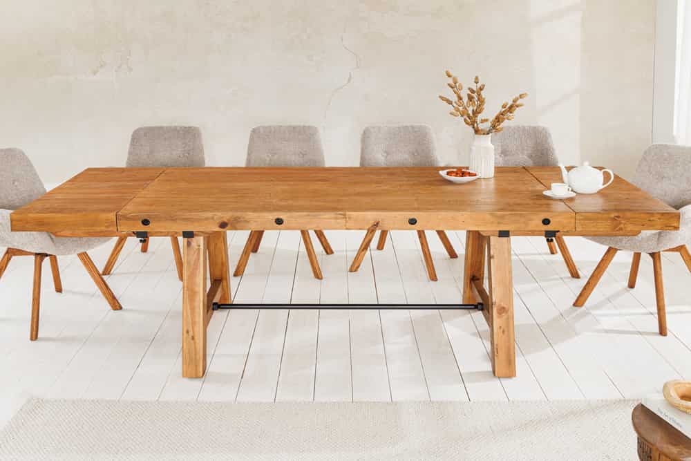Massiver Esstisch FINCA 165-240cm vintage braun verlängerbar recyceltes Pinienholz
