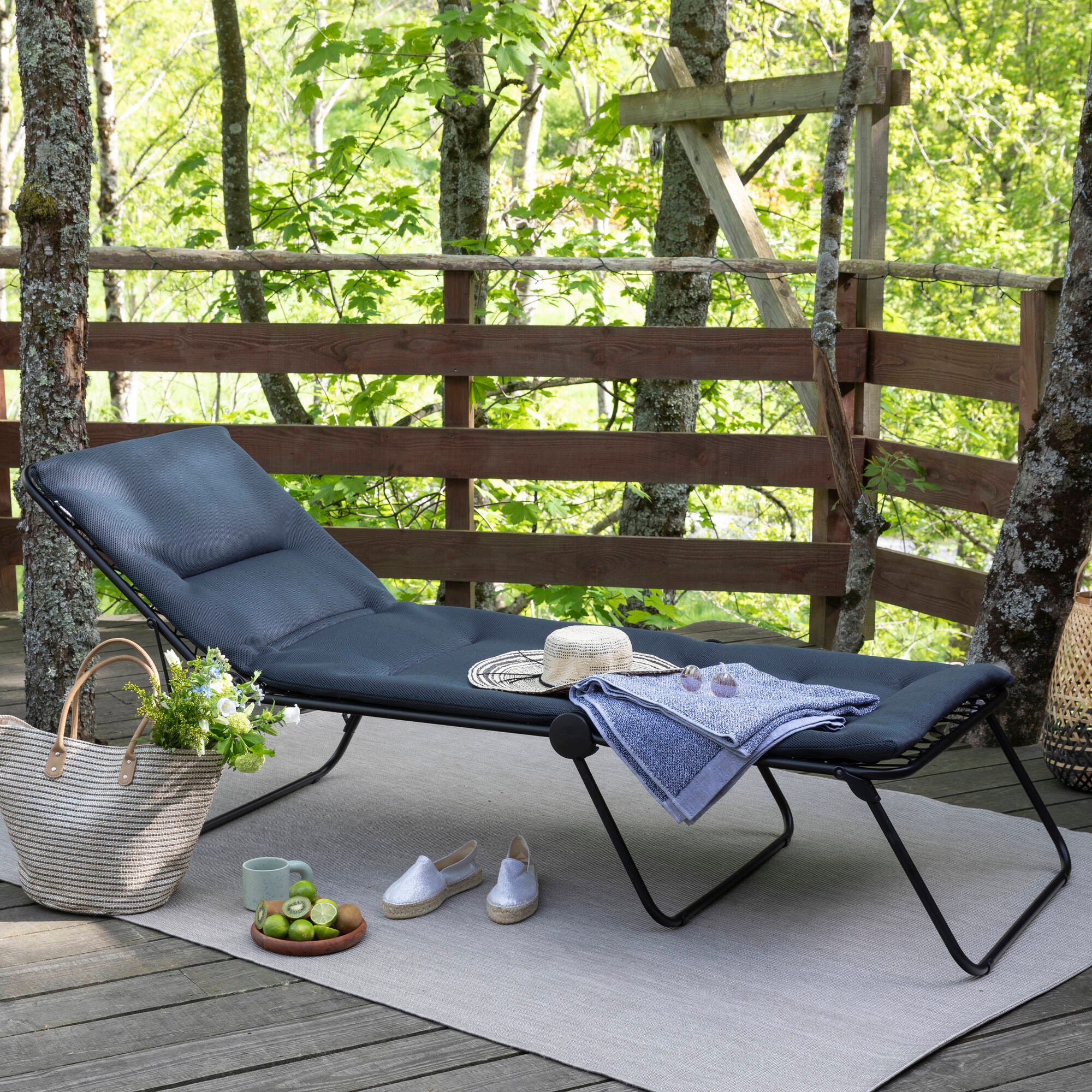 Gepolsterte Klappbare Sonnenliege Siesta L AirComfort® Schwarz Acier