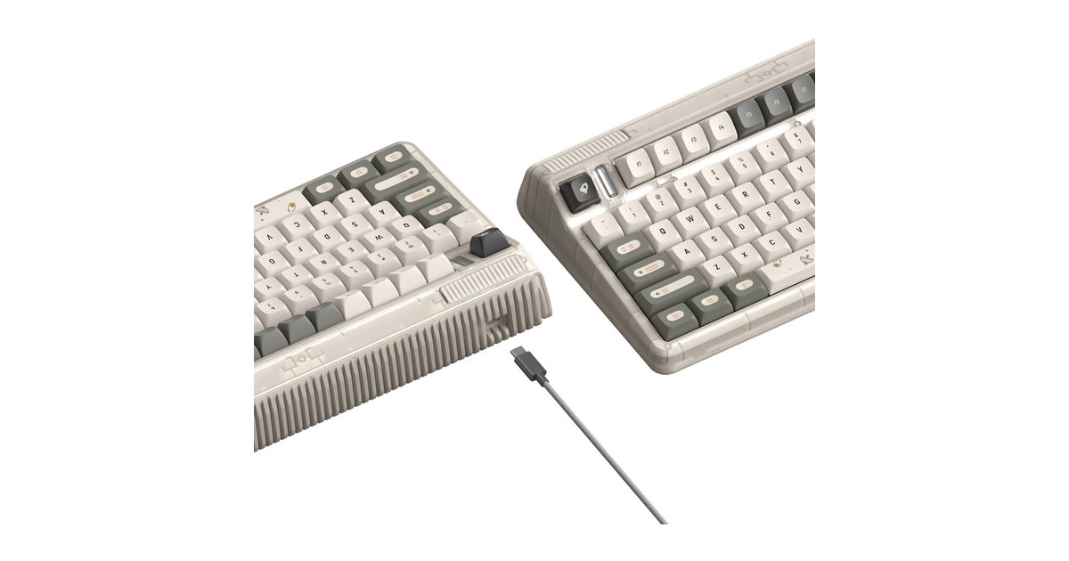 IqunixOG80 Hitchhiker Wireless Mechanical Keyboard, gaming toetsenbord  (Grijs/wit, US lay-out, Cherry MX Silent Red, RGB leds, 80% (TKL), Hot-swappable, PBT, 2.4GHz | Bluetooth 5.1 | USB-C)