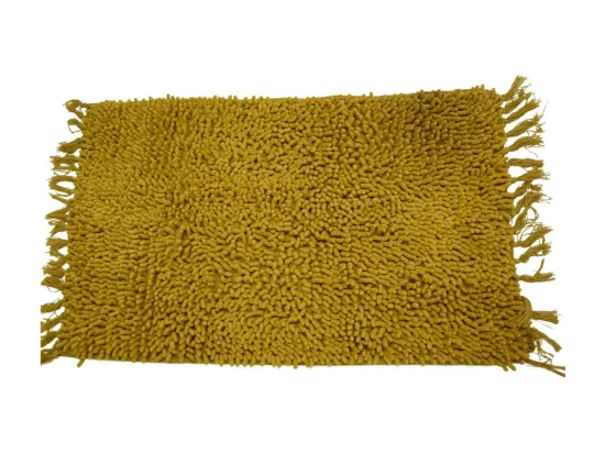 Tapis de bain en coton uni à franges ocre 50x70cm