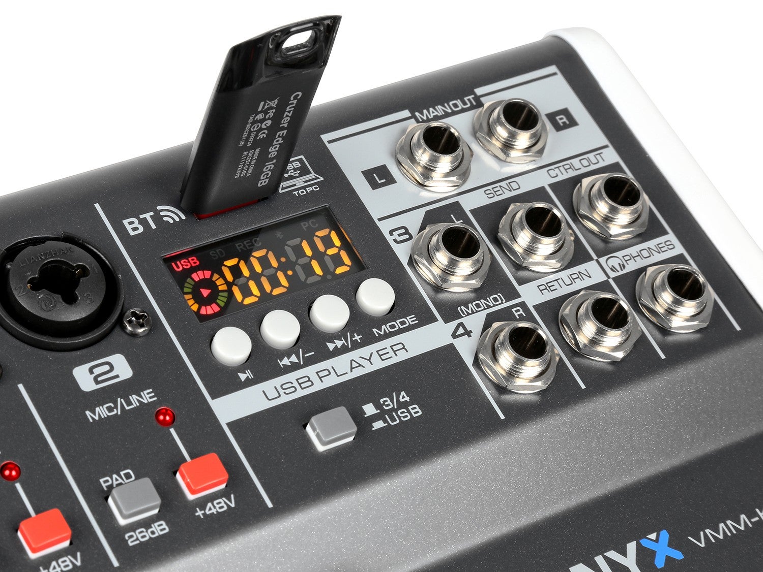 Vonyx VMM-K402 4-kanaals mixer met USB-interface