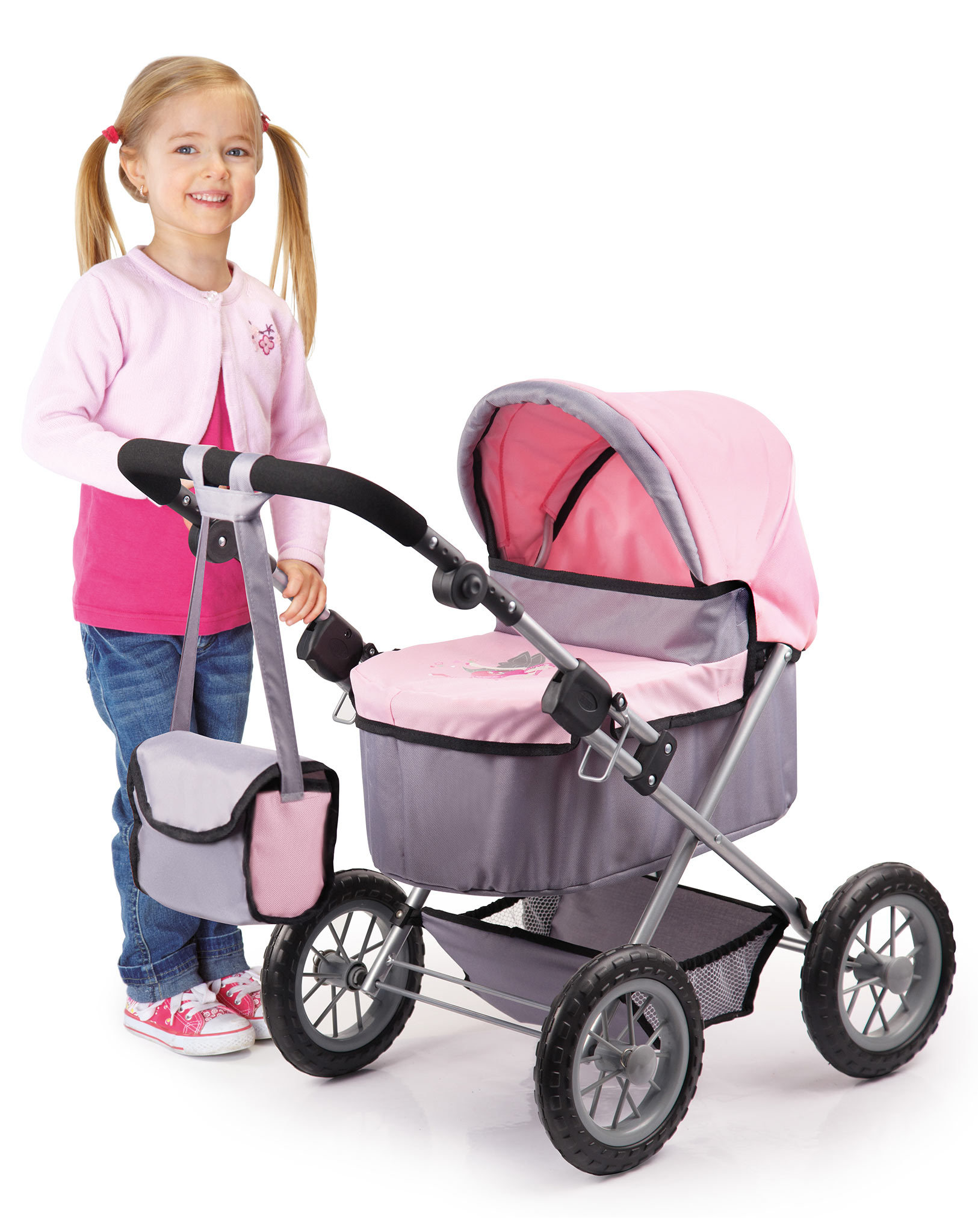Puppenwagen TRENDY FAIRY mit Tasche in grau/rosa