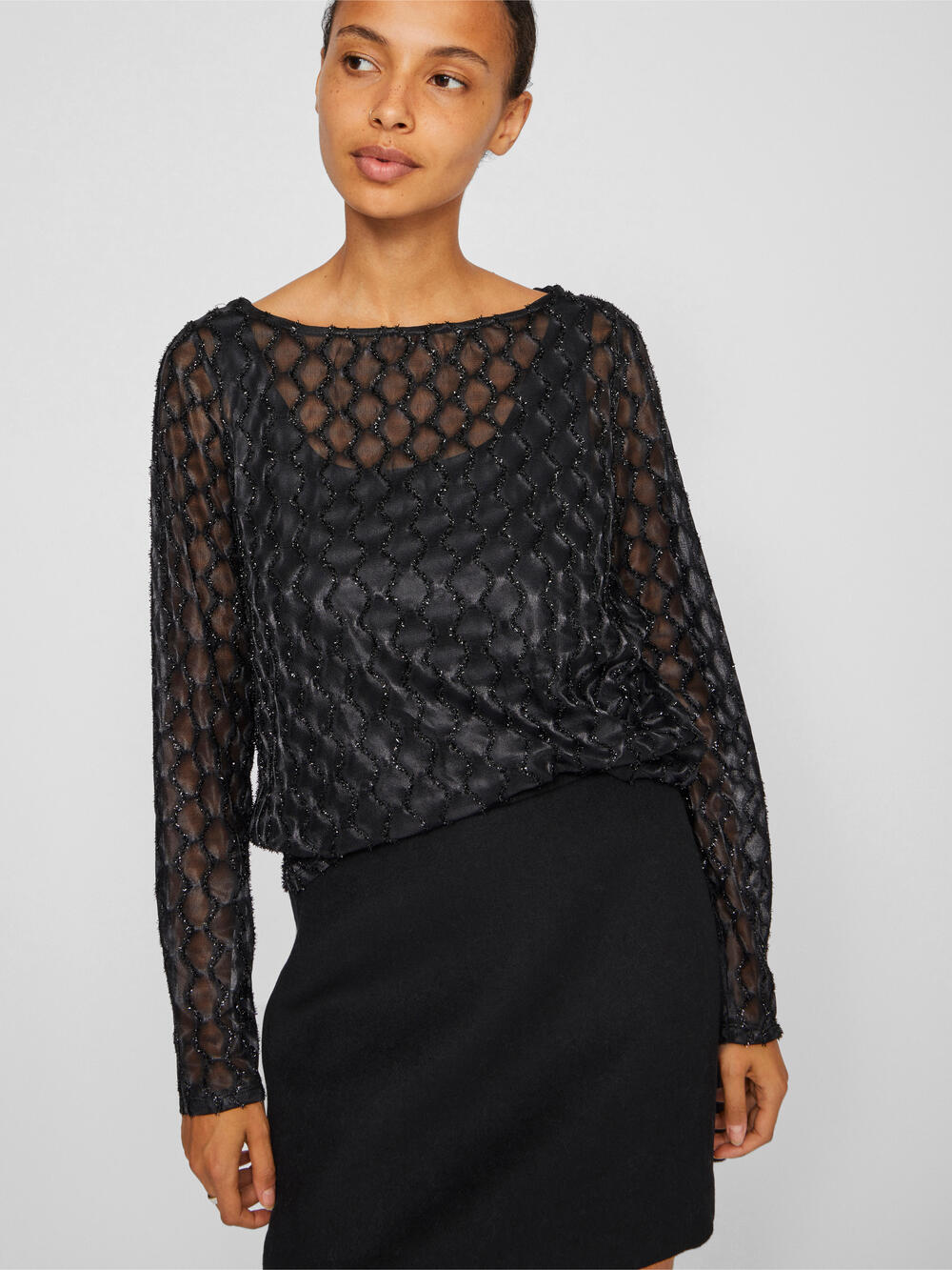 Vila  Vizalma Boatneck L/S bluse - Black Beauty