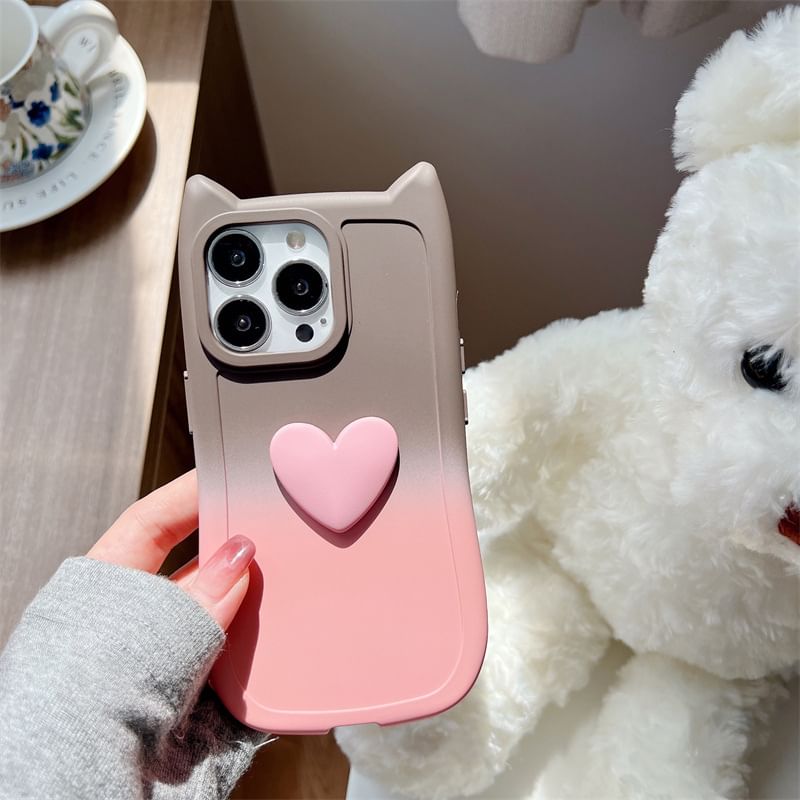 Tondephiry - Cat Ear Heart Applique Gradient Telefoonhoesje voor iPhone 16, 16 Plus, 16 Pro, 16 Pro Max, 15, 15 Pro, 15 Pro Max, 14, 14 Plus, 14 Pro, 14 Pro Max, 13, 13 Pro, 13 Pro Max