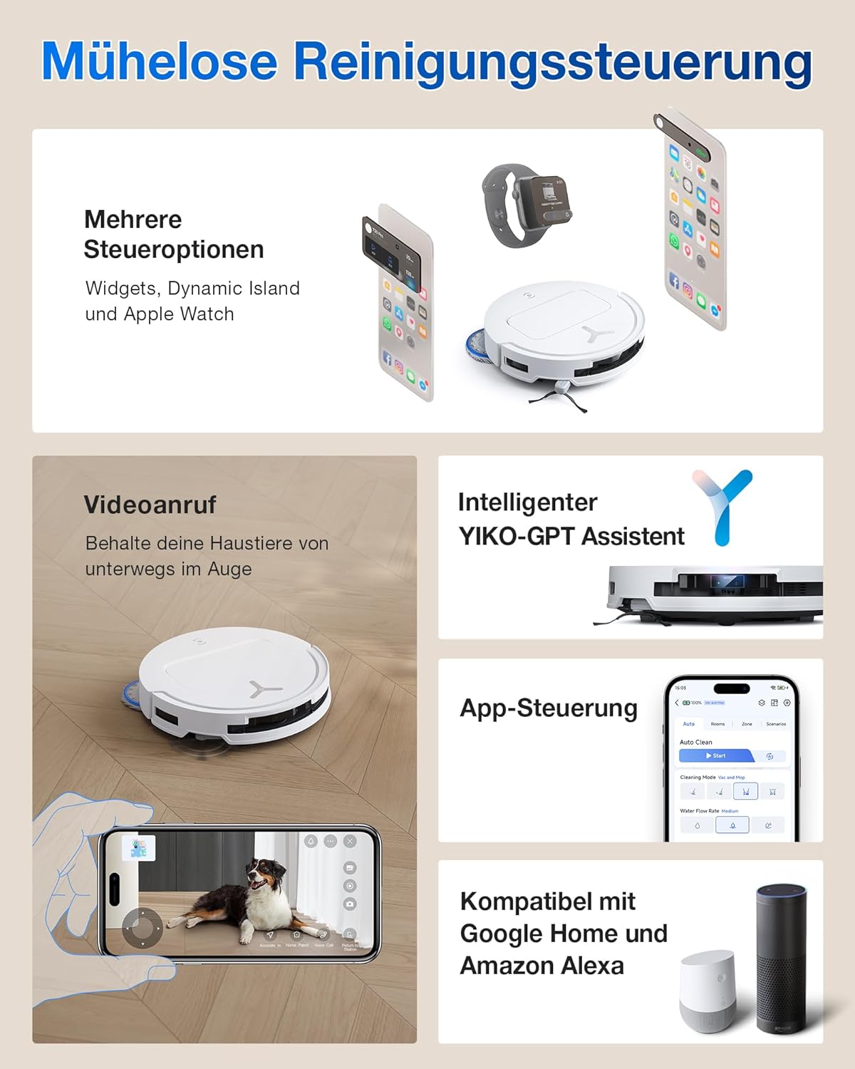 ECOVACS DEEBOT T50 PRO Omni Saugroboter mit Wischfunktion, ausfahrende Seitenbürste und Wischmopp, 15.000 Pa, Auto Zugabe von Reinigungslösung, Moppwäsche mit 75°C heißem Wasser, ultradünn 81 mm,Weiß