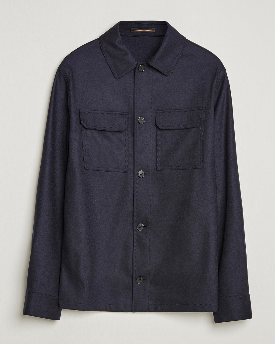 Incotex Flannel Overshirt Navy