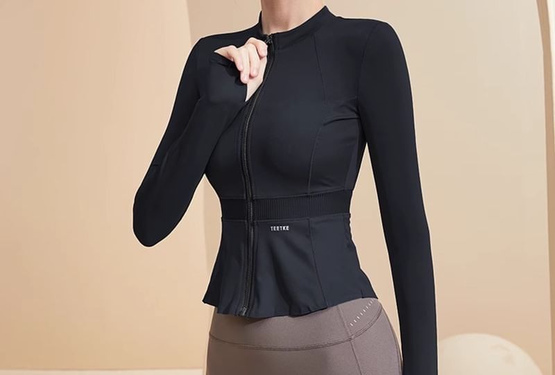 Sishan - Effen sporttop met lange mouwen en rits
