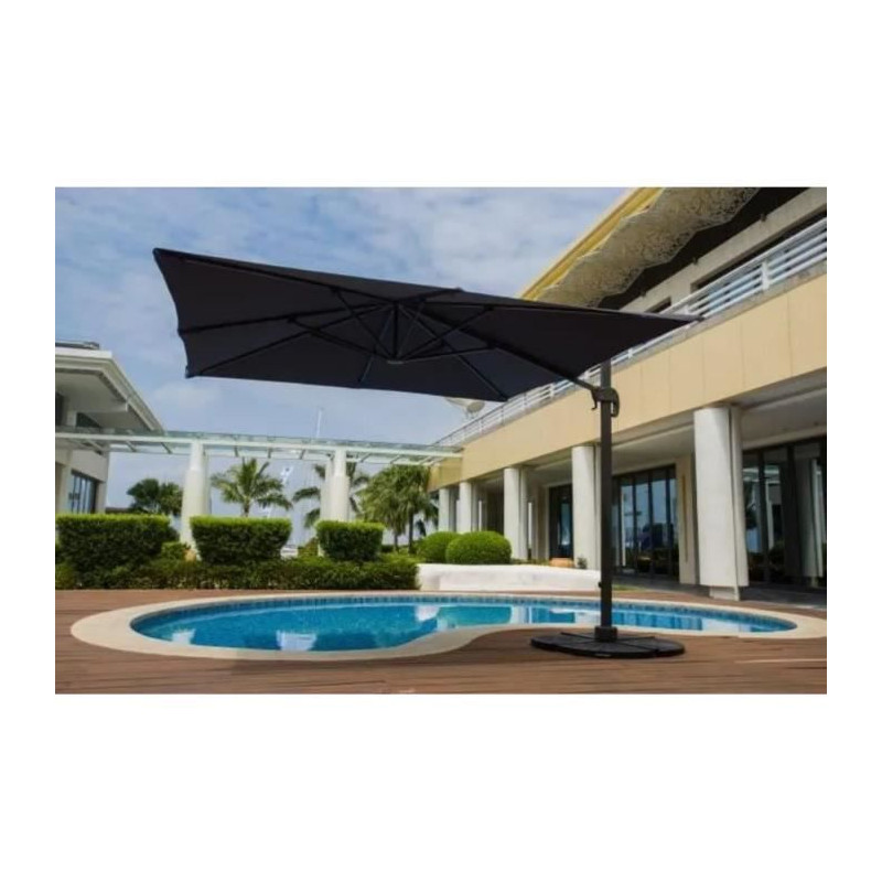 Parasol déporté 4x3m- inclinable,et rotatif a 360°- structure aluminium et toile déperlante en polyester 250gm2- gris anthra