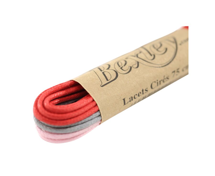 3 paires de lacets pour chaussures ville - Rouge, Gris et Rose