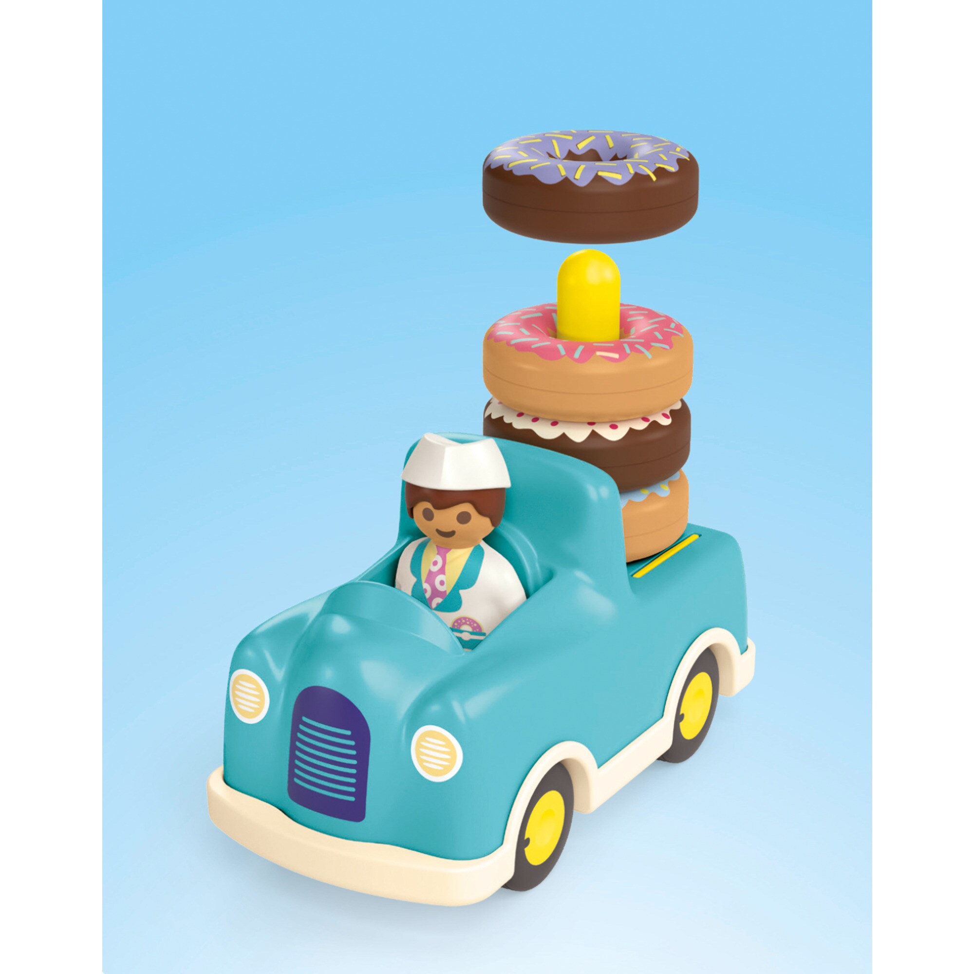PLAYMOBIL Konstruktionsspielzeug Junior: Verrückter Donut Truck mit Stapel- und Sortierfunktion