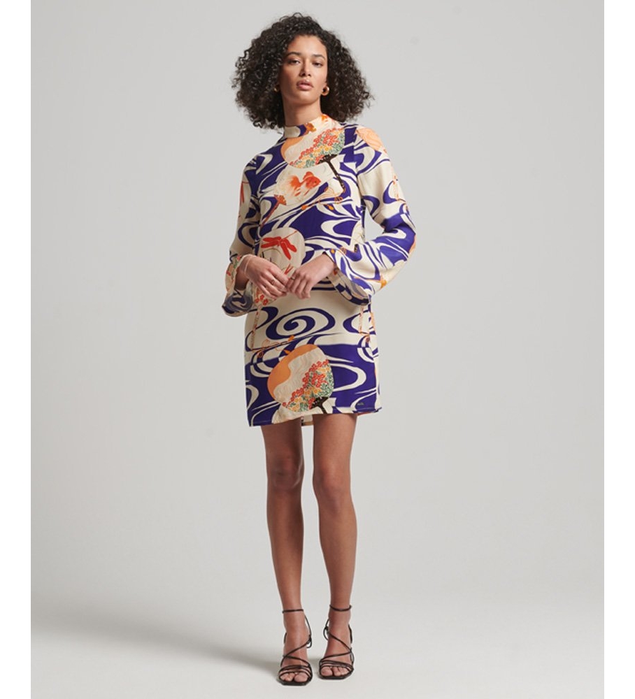 Vestido curto de manga comprida com estampa azul da Superdry