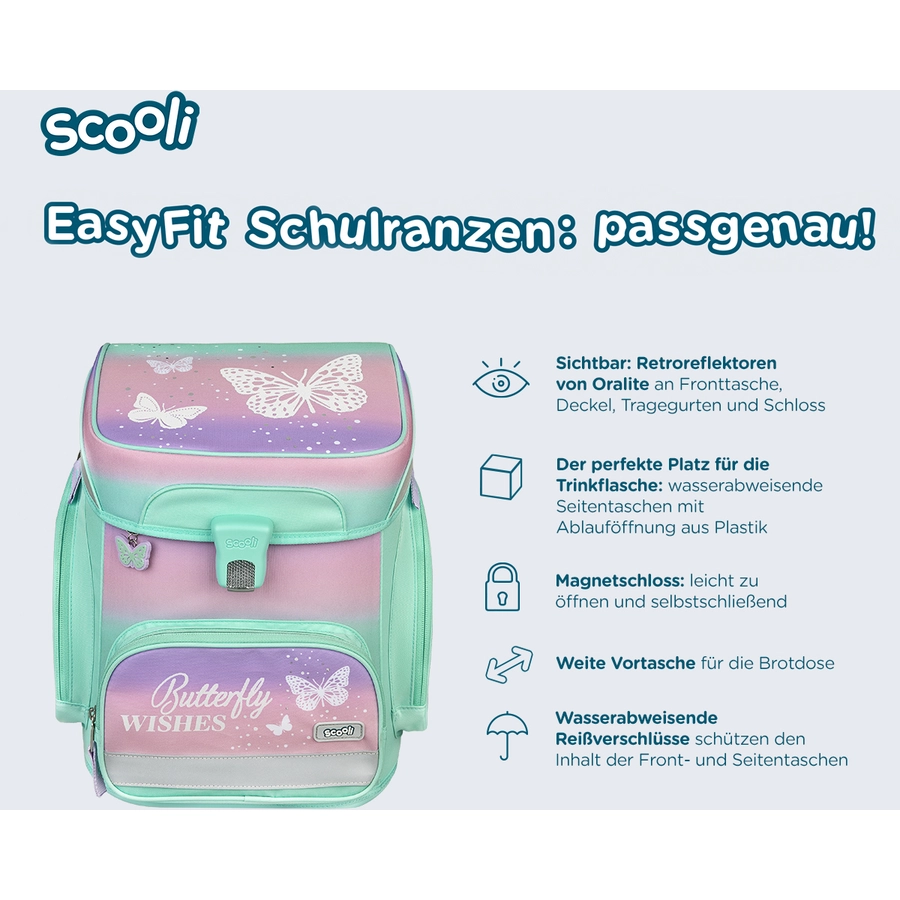 Scooli EasyFit Schulranzen - Set Butterfly Wishes