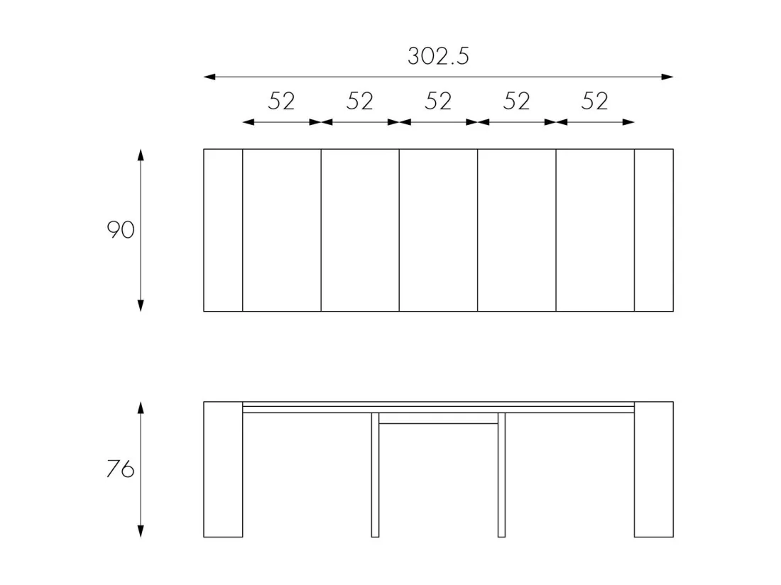 Pinocchio Console extensible (42,5/302,5 x 90 cm) en MDF laqué noir