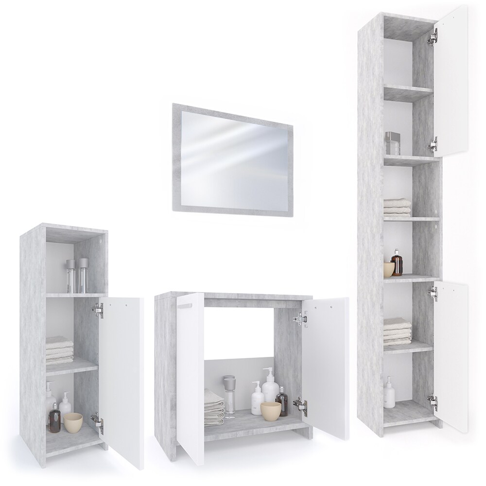 Vicco Badmöbel Set Kiko Badezimmer Spiegel Kommode Unterschrank Weiß / Beton