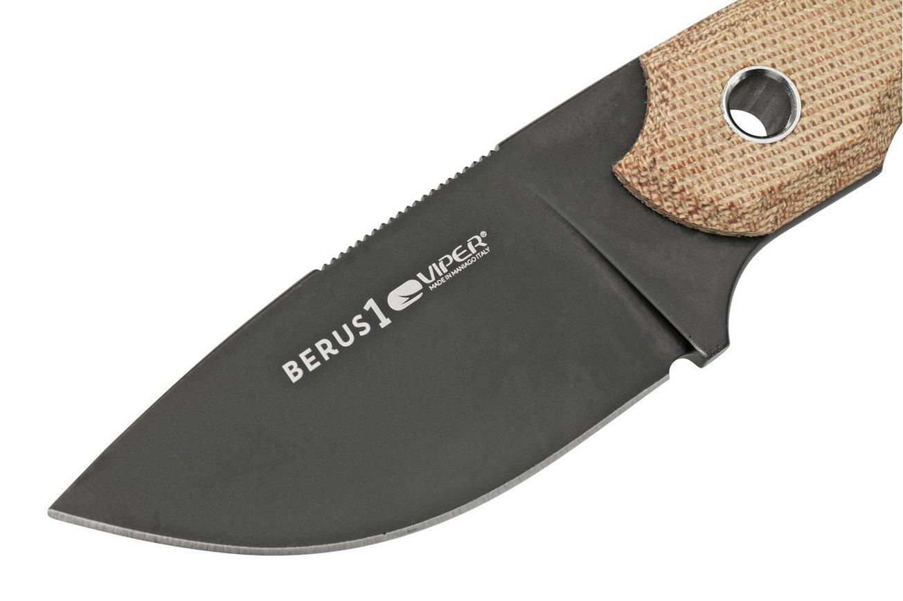 Viper Berus 1 VT4012DCN M390 PVD Black, Natural Canvas Micarta vaststaand mes, Rumici design