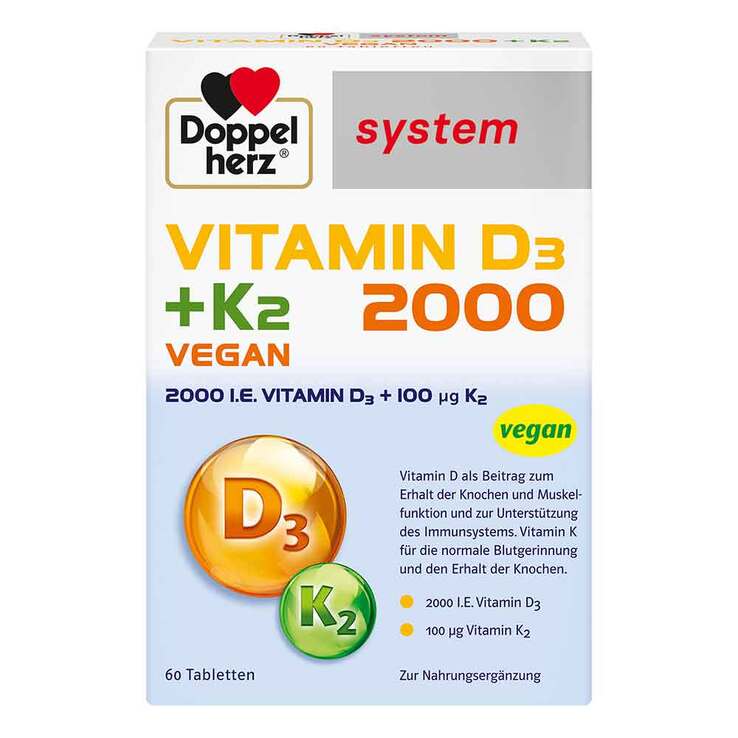 Doppelherz Vitamin D3 2000 + K2 system Tabletten, 60 St