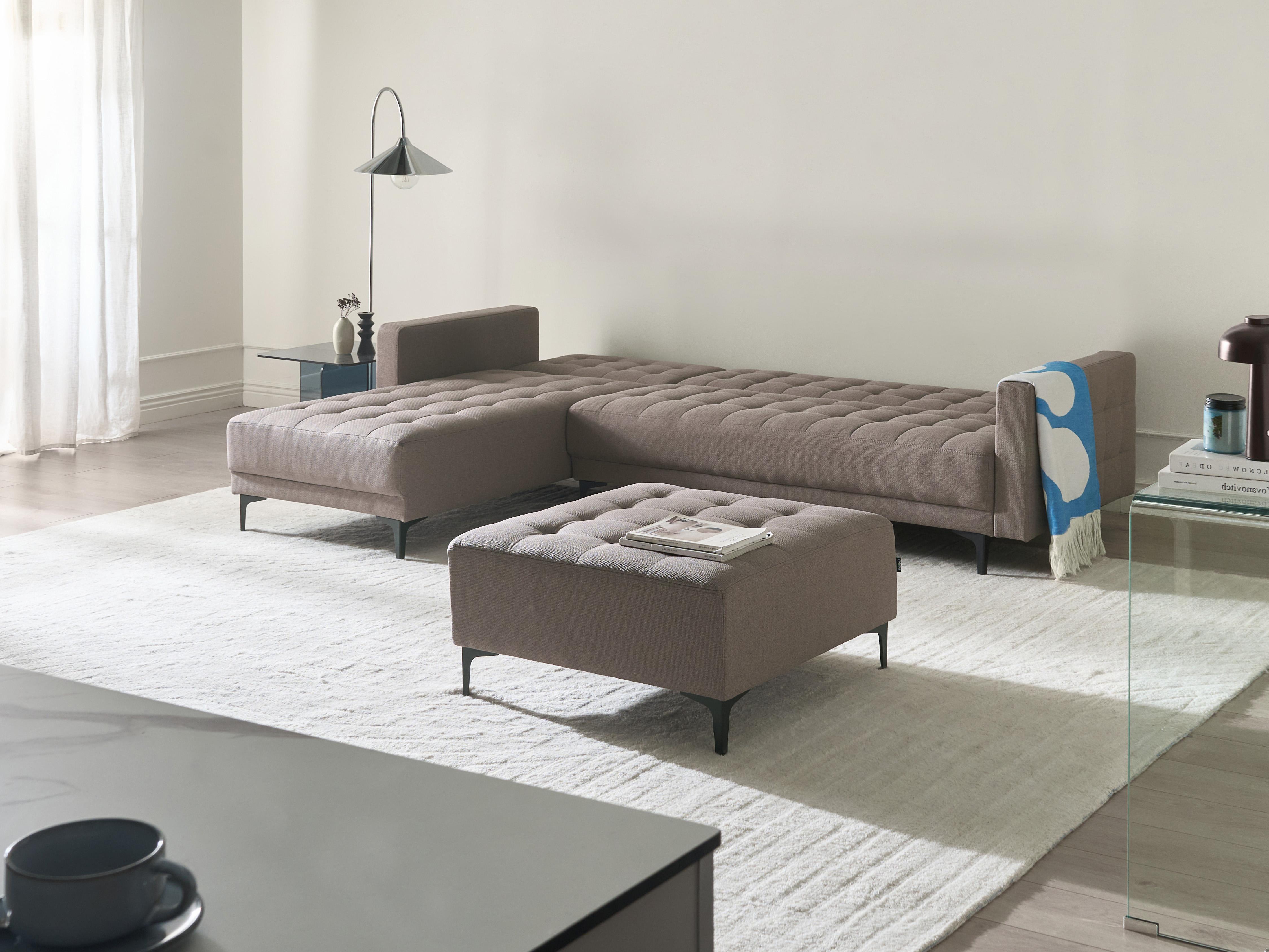 Modulaire hoekslaapbank 4-zits ABERDEEN Stof Taupe met ottomaan rechtszijdig