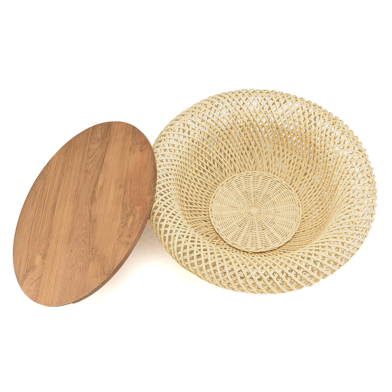Macabane Table basse ronde en rotin beige plateau amovible Sixtine naturel - D.65x32 cm